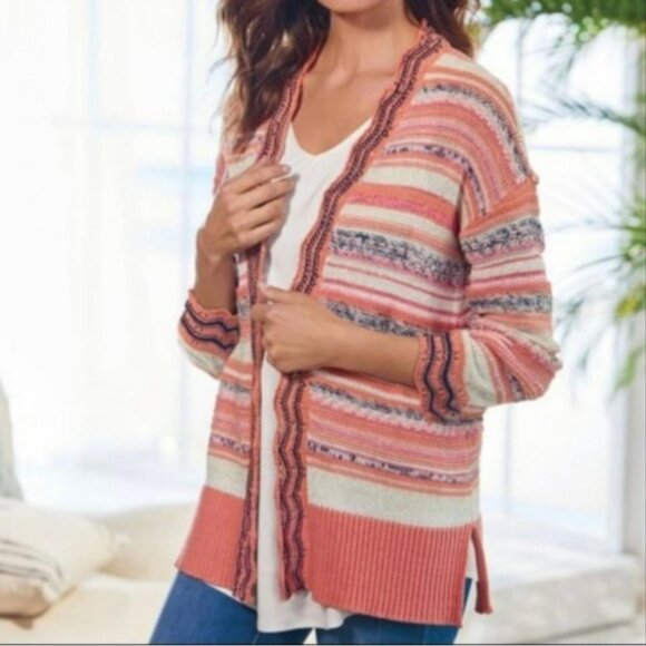 Soft Surroundings Oversized Striped Open-Front Cardigan, XL - Picture 1 of 11